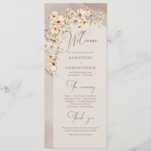 Boho boog zomer rustieke wilde bloem bruiloft prog programmakaart (Voorkant)
