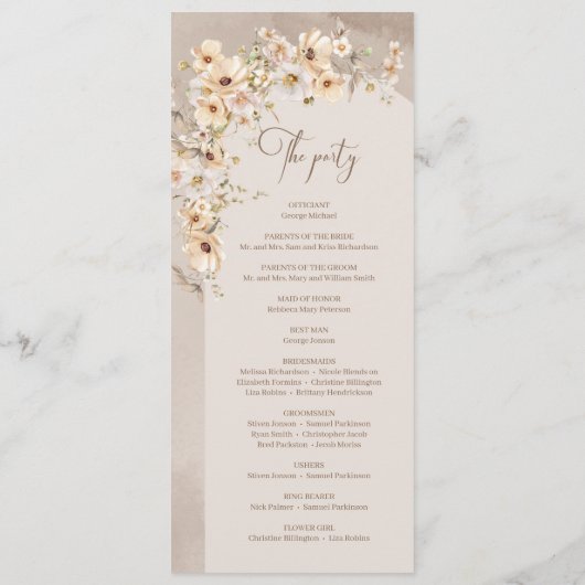 Boho boog zomer rustieke wilde bloem bruiloft prog programmakaart (Achterkant)