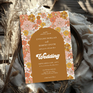 Boho boogbruin sinaasappel en ivoorbloemen kaart