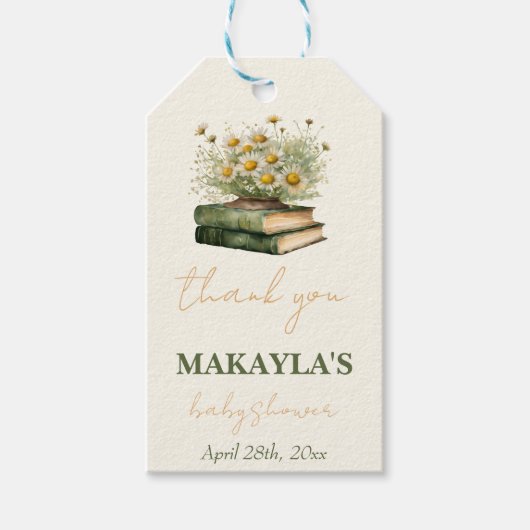 Boho Book Lover Floral Baby shower Cadeaulabel (Voorkant)