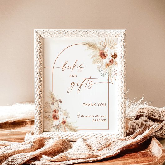 Boho Books & Gifts Sign | Arch Pampas Grass Shower Poster