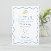 Boho Bord Blue Wavy Border Lemons Wedding Programmakaart (Staand voorkant)