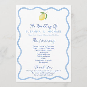 Boho Bord Blue Wavy Border Lemons Wedding Programmakaart