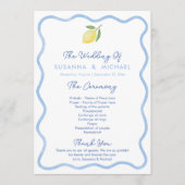 Boho Bord Blue Wavy Border Lemons Wedding Programmakaart (Voorkant)