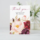 Boho-bordeaux bloem bruidsfeest bedankkaart (Staand voorkant)