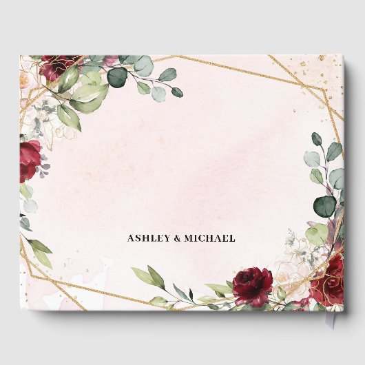 Boho bordeaux bloemengoud geometrische bruiloft gastenboek (Achterkant)