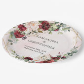 Boho bordeaux bloemengoud geometrische bruiloft papieren bordje (Gekanteld)