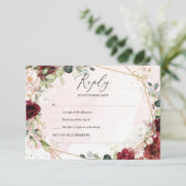 Boho bordeaux bloemengoud geometrische bruiloft RSVP kaartje (Staand voorkant)