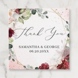 Boho bordeaux blozen bloemengoud geometrische brui bedankjes labels