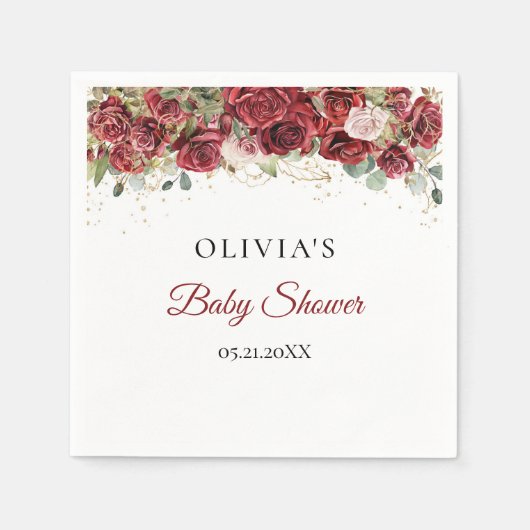 Boho bordeaux blozen rozen eucalyptus Baby shower Servet (Voorkant)