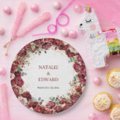 Boho bordeaux blozen rozen eucalyptus Bruiloft Papieren Bordje (Feest)