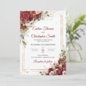 Boho bordeaux en blozen rozen bruiloft uitnodiging (Staand voorkant)