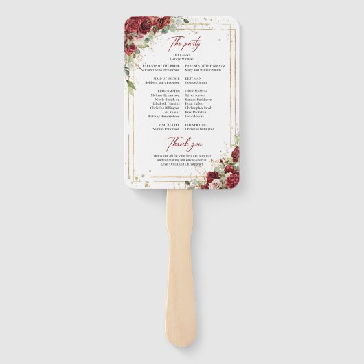 Boho bordeaux en blozen rozen eucalyptus programma handwaaier (Achterkant)
