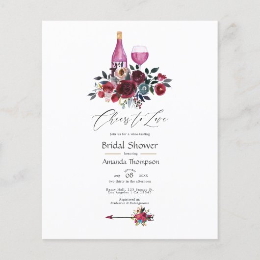 Boho bordeaux en marine wijnproeverij bruidsdouche flyer (Voorkant)