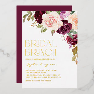 Boho-bordeaux en perzikbloemen Herfst Bruidsbrunch Folie Uitnodiging
