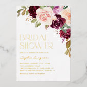 Boho-bordeaux en perzikbloemen Herfst Bruiloftsbor Folie Uitnodiging (Voorkant)