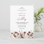 Boho bordeaux en terracotta wilde bloemen kaart (Staand voorkant)