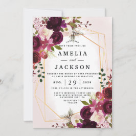 Boho Bordeaux Florals Geometrische uitnodiging