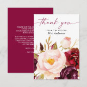 Boho-bordeaux-kleurige bloemen bruidsfeest bedankk bedankkaart (Voorkant / Achterkant)