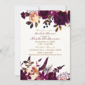 Boho Bordeaux Maroon Bloemrijke Bruidsdouche Herfs Kaart (Voorkant)
