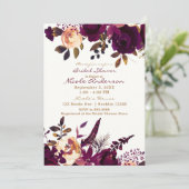 Boho Bordeaux Maroon Bloemrijke Bruidsdouche Herfs Kaart (Staand voorkant)