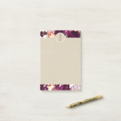 Boho Bordeaux Marsala Bloem Kraft Landelijk Monogr Post-it® Notes (Op bureau)