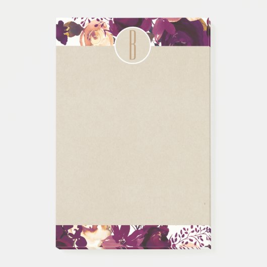 Boho Bordeaux Marsala Bloem Kraft Landelijk Monogr Post-it® Notes (Voorkant)