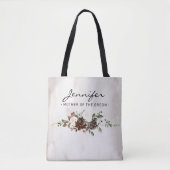 Boho bordeaux roze bloemenschrift Moeder van de br Tote Bag (Voorkant)
