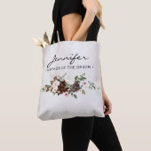 Boho bordeaux roze bloemenschrift Moeder van de br Tote Bag (Dichtbij)