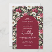 Boho bordeaux roze en witte wilde bloemen kaart (Voorkant)