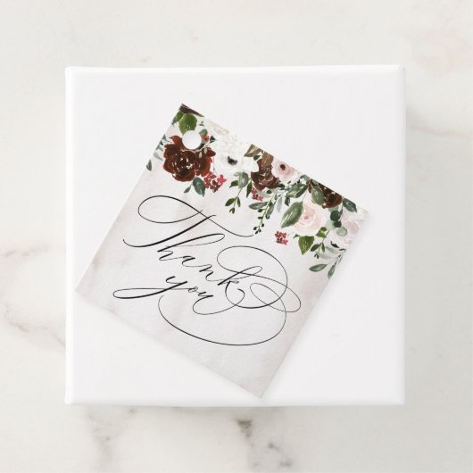 Boho bordeaux roze roos bloemenbruiloft dank u bedankjes labels (In situ)