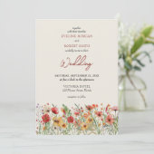 Boho bordeaux wilde bloemen herfstbruiloft kaart (Staand voorkant)