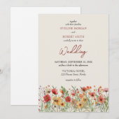 Boho bordeaux wilde bloemen herfstbruiloft kaart (Voorkant / Achterkant)