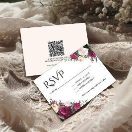 Boho-bordeauxrode bloemenbruiloft RSVP kaartje
