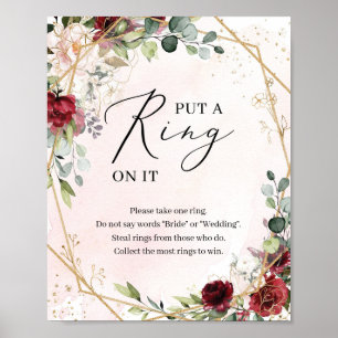 Boho bordeauxrode bloemige 'doe er een ring omheen poster