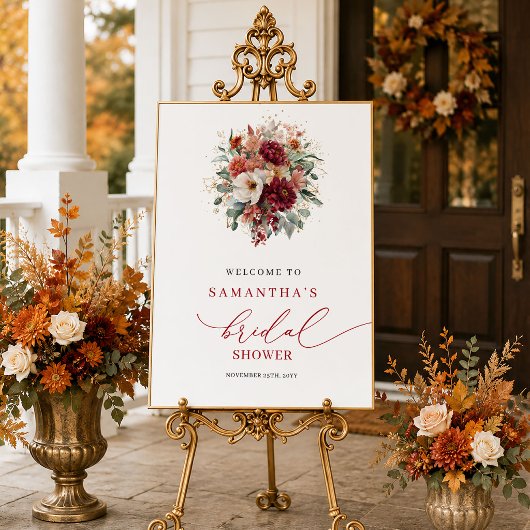 Boho bordeauxrode bloemrijke herfst bruiloft feest poster