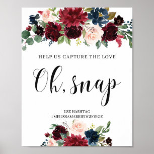 Boho bordeauxrood bloemmotief vang de liefde huwel poster