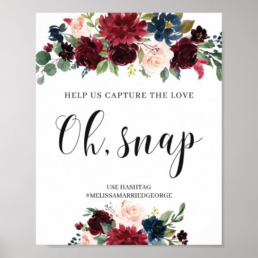 Boho bordeauxrood bloemmotief vang de liefde huwel poster (Voorkant)