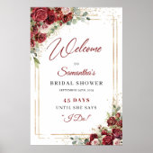 Boho bordeauxrood en blos Bridal Count down teken Poster (Voorkant)