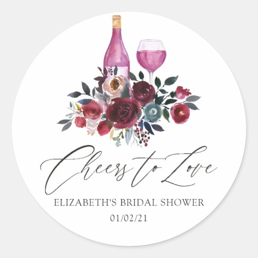 Boho bordeauxrood en marine wijnproeverij bruidsdo ronde sticker (Voorkant)