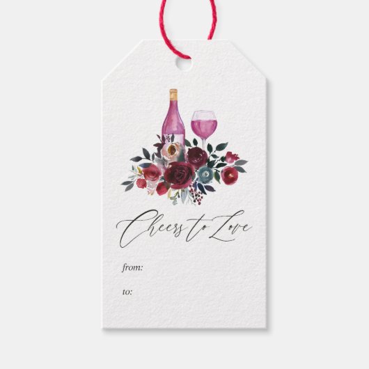 Boho bordeauxrood en marineblauwe wijnproeverij br cadeaulabel (Voorkant)