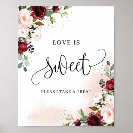 Boho bordeauxroze bloem chic love is sweet bord poster