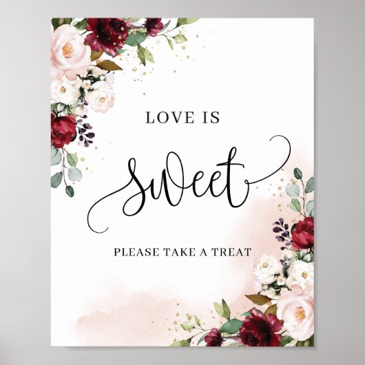Boho bordeauxroze bloem chic love is sweet bord poster (Voorkant)