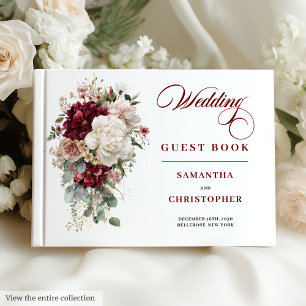 Boho bordeauxroze gouden bloem bruiloft gast boek