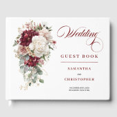 Boho bordeauxroze gouden bloem bruiloft gast boek (Voorkant)