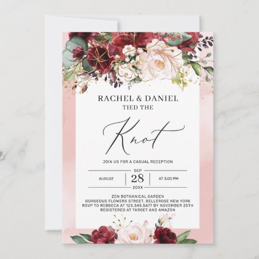 Boho bordeauxroze roze bloemige 'getrouwd' kaart (Voorkant)