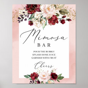 Boho bordeauxroze roze bloemige mimosa bar bord poster