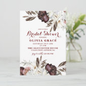 Boho bordeauxrozen herfst bruiloftsdouche kaart (Staand voorkant)