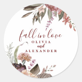 Boho bordeauxrozen verliefd bloem bruiloft ronde sticker