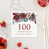 Boho Bordo Burgundy Red Flowers 100th Birthday Servetten (Insitu)